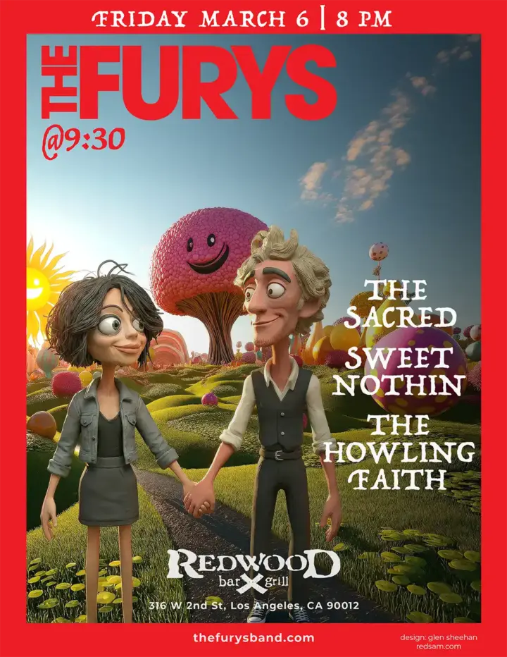 Flier: Mar 6, 2026 · The Redwood Bar, Los Angeles · with The Sacred, Sweet Nothin, The Howling Faith