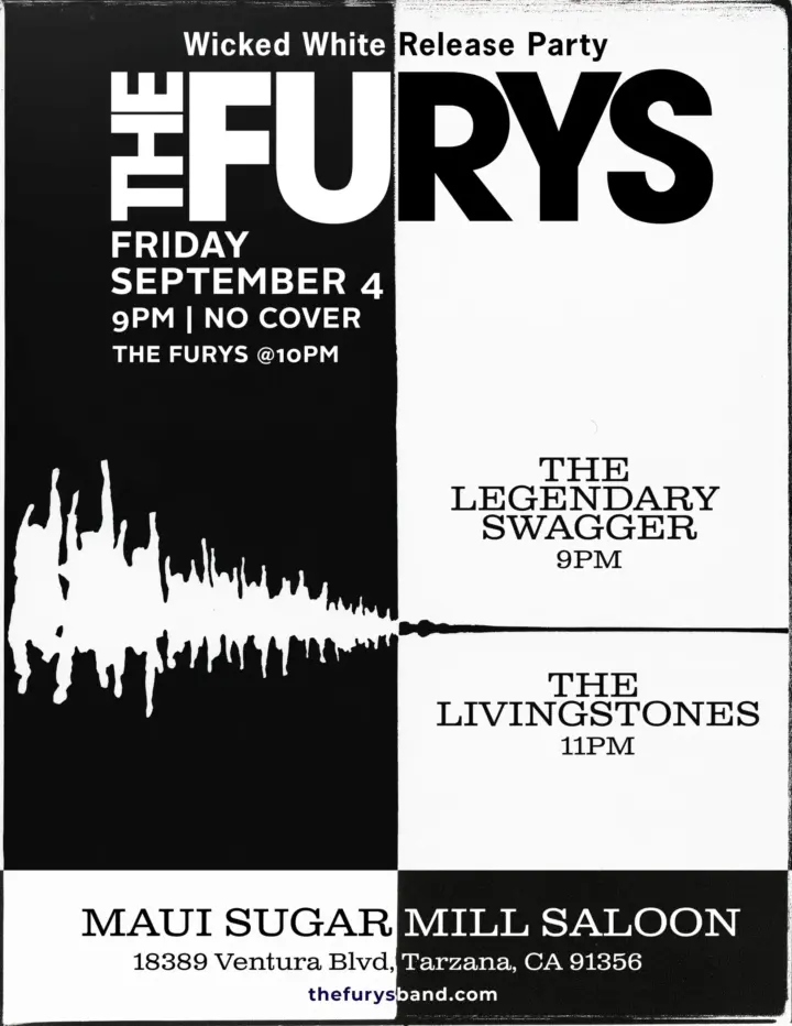 Flier: Sep 4, 2026 · Maui Sugar Mill Saloon, Tarzana · with The Legendary Swagger, The Livingstones